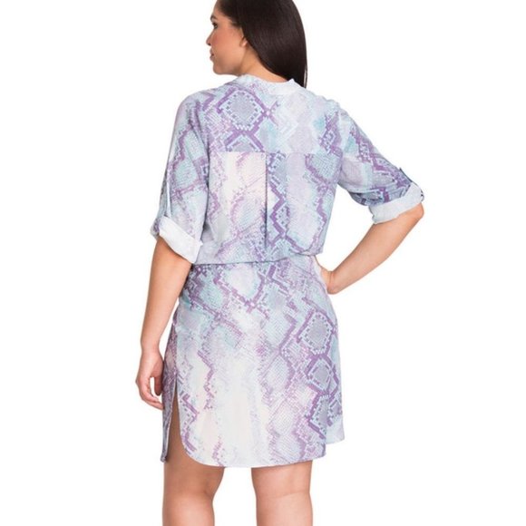Mynt  1792 snakeskin print 3/4 sleeve shirt dress elastic waist blue purple 2X - Picture 2 of 16